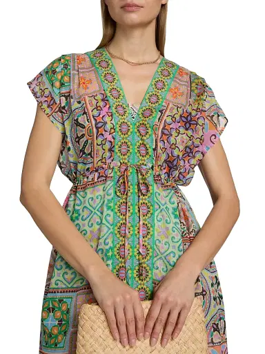 Johnny Was Women's Lanthe Print V-Neck Caftan Dress - Lanthe - Size Large | Thumbnail 5 Johnny Was Women's Lanthe Print V-Neck Caftan Dress - Lanthe - Size Large | Thumbnail 5