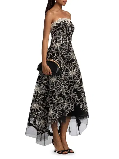 Teri Jon by Rickie Freeman Women's Embroidered High-Low Tea-Length Dress - Black Ivory - Size 14 | Thumbnail 4 Teri Jon by Rickie Freeman Women's Embroidered High-Low Tea-Length Dress - Black Ivory - Size 14 | Thumbnail 4