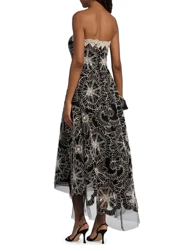 Teri Jon by Rickie Freeman Women's Embroidered High-Low Tea-Length Dress - Black Ivory - Size 14 | Thumbnail 5 Teri Jon by Rickie Freeman Women's Embroidered High-Low Tea-Length Dress - Black Ivory - Size 14 | Thumbnail 5