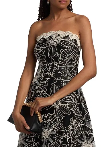 Teri Jon by Rickie Freeman Women's Embroidered High-Low Tea-Length Dress - Black Ivory - Size 14 | Thumbnail 6 Teri Jon by Rickie Freeman Women's Embroidered High-Low Tea-Length Dress - Black Ivory - Size 14 | Thumbnail 6