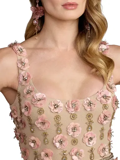 Mac Duggal Women's 3D Floral-Embellished Midi-Dress - Beige Rose - Size 14 | Thumbnail 3