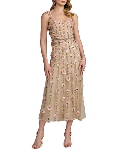 Mac Duggal Women's 3D Floral-Embellished Midi-Dress - Beige Rose - Size 14 | Thumbnail 1