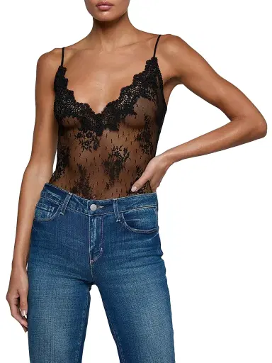 L'Agence Women's Kaelith Lace Bodysuit - Black - Size Large | Thumbnail 3
