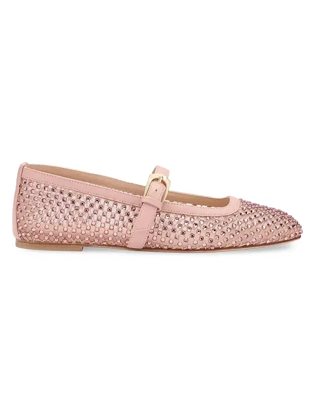 Stuart Weitzman Women's Bareitall Crystal-Embellished Mesh Mary Janes - Blushful