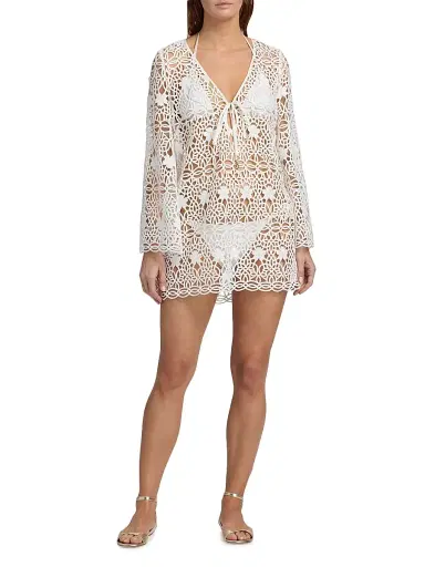 Milly Women's Viara Crochet-Knit Cover-Up Minidress | Thumbnail 2