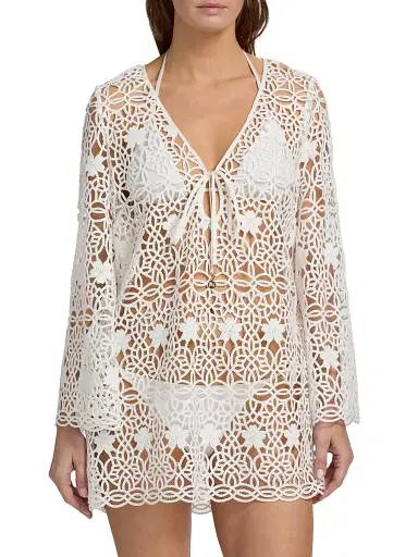 Milly Women's Viara Crochet-Knit Cover-Up Minidress | Thumbnail 3