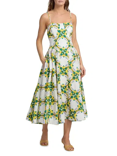 Milly Women's Livna Lemon Lattice Midi-Dress - Yellow Multi | Thumbnail 2