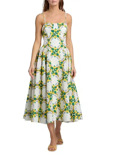 Milly Women's Livna Lemon Lattice Midi-Dress - Yellow Multi | Thumbnail 3