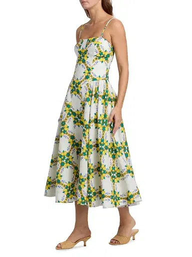 Milly Women's Livna Lemon Lattice Midi-Dress - Yellow Multi | Thumbnail 4