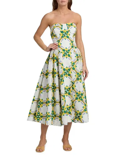 Milly Women's Livna Lemon Lattice Midi-Dress - Yellow Multi | Thumbnail 6