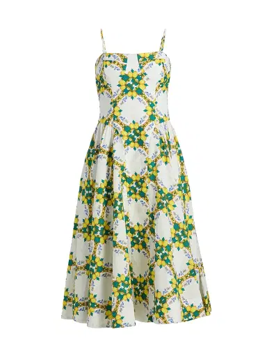 Milly Women's Livna Lemon Lattice Midi-Dress - Yellow Multi | Thumbnail 1