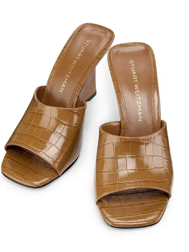 Stuart Weitzman Women's Vinnie 85MM Crocodile-Embossed Leather Wedge Mules - Doe - Size 9.5 | Thumbnail 4 Stuart Weitzman Women's Vinnie 85MM Crocodile-Embossed Leather Wedge Mules - Doe - Size 9.5 | Thumbnail 4