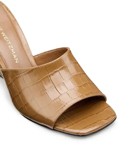 Stuart Weitzman Women's Vinnie 85MM Crocodile-Embossed Leather Wedge Mules - Doe - Size 9.5 | Thumbnail 5 Stuart Weitzman Women's Vinnie 85MM Crocodile-Embossed Leather Wedge Mules - Doe - Size 9.5 | Thumbnail 5
