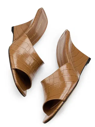 Stuart Weitzman Women's Vinnie 85MM Crocodile-Embossed Leather Wedge Mules - Doe - Size 9.5 | Thumbnail 6 Stuart Weitzman Women's Vinnie 85MM Crocodile-Embossed Leather Wedge Mules - Doe - Size 9.5 | Thumbnail 6