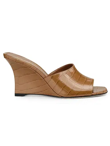 Stuart Weitzman Women's Vinnie 85MM Crocodile-Embossed Leather Wedge Mules - Doe - Size 9.5 | Thumbnail 1 Stuart Weitzman Women's Vinnie 85MM Crocodile-Embossed Leather Wedge Mules - Doe - Size 9.5 | Thumbnail 1