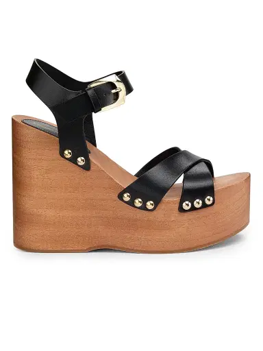 Stuart Weitzman Women's Kate 135MM Studded Leather Clogs - Black - Size 9.5 | Thumbnail 1