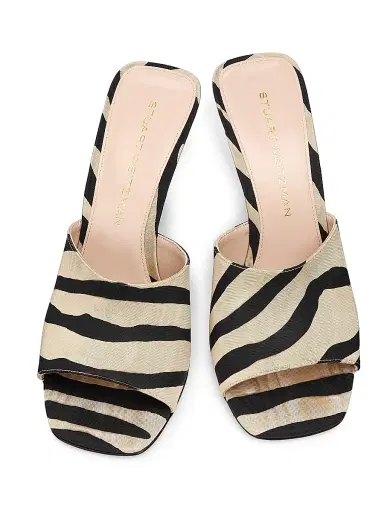 Stuart Weitzman Women's Vinnie 85MM Zebra-Print Mules - Cream Smoke - Size 9.5 | Thumbnail 4 Stuart Weitzman Women's Vinnie 85MM Zebra-Print Mules - Cream Smoke - Size 9.5 | Thumbnail 4