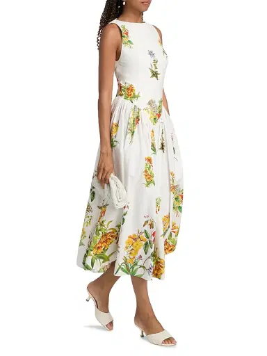 Hemant & Nandita Women's Botanical Print Stretch-Cotton Midi-Dress - White - Size XL | Thumbnail 2 Hemant & Nandita Women's Botanical Print Stretch-Cotton Midi-Dress - White - Size XL | Thumbnail 2