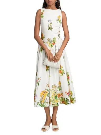 Hemant & Nandita Women's Botanical Print Stretch-Cotton Midi-Dress - White - Size XL | Thumbnail 3 Hemant & Nandita Women's Botanical Print Stretch-Cotton Midi-Dress - White - Size XL | Thumbnail 3