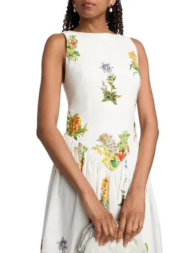 Hemant & Nandita Women's Botanical Print Stretch-Cotton Midi-Dress - White - Size XL | Thumbnail 6 Hemant & Nandita Women's Botanical Print Stretch-Cotton Midi-Dress - White - Size XL | Thumbnail 6