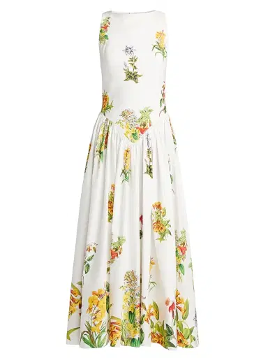 Hemant & Nandita Women's Botanical Print Stretch-Cotton Midi-Dress - White - Size XL | Thumbnail 1 Hemant & Nandita Women's Botanical Print Stretch-Cotton Midi-Dress - White - Size XL | Thumbnail 1