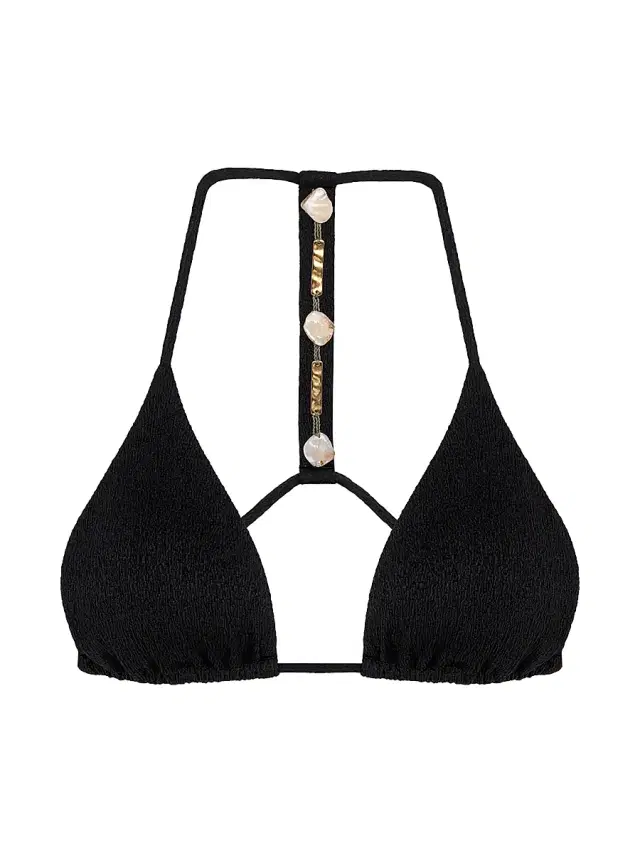 Women's Edith Embellished T-Back Triangle Bikini Top - Black