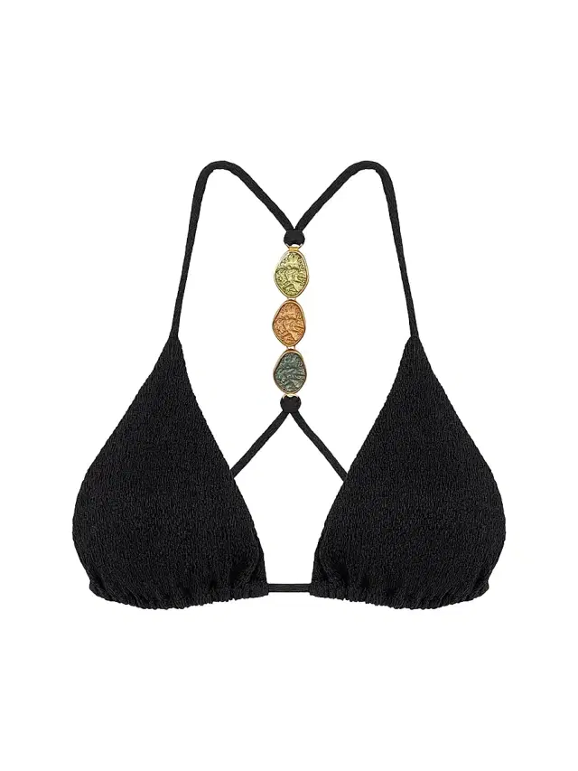 Women's Petra Embellished T-Back Triangle Bikini Top - Black