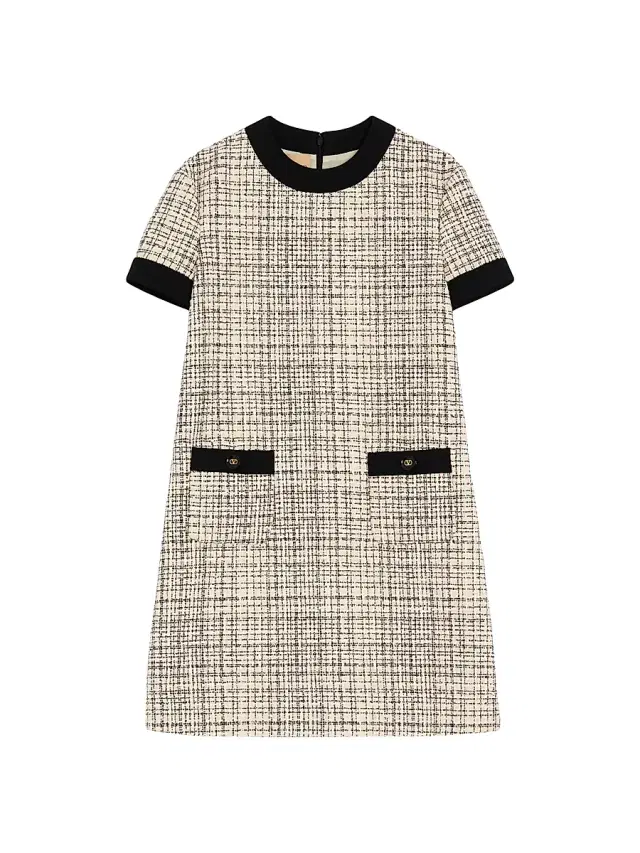 Valentino Garavani Women's Short Dress in Square Tweed - Vanilla Black
