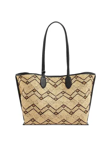 Valentino Garavani Women's Raffia Tote Bag with Geometric Pattern | Thumbnail 2 Valentino Garavani Women's Raffia Tote Bag with Geometric Pattern | Thumbnail 2