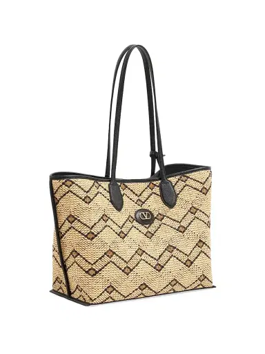Valentino Garavani Women's Raffia Tote Bag with Geometric Pattern | Thumbnail 3 Valentino Garavani Women's Raffia Tote Bag with Geometric Pattern | Thumbnail 3