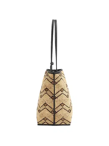 Valentino Garavani Women's Raffia Tote Bag with Geometric Pattern | Thumbnail 4 Valentino Garavani Women's Raffia Tote Bag with Geometric Pattern | Thumbnail 4
