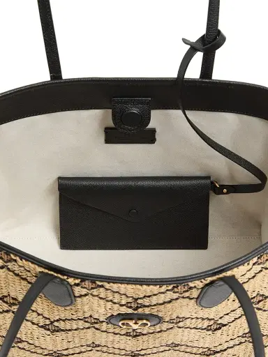 Valentino Garavani Women's Raffia Tote Bag with Geometric Pattern | Thumbnail 5 Valentino Garavani Women's Raffia Tote Bag with Geometric Pattern | Thumbnail 5