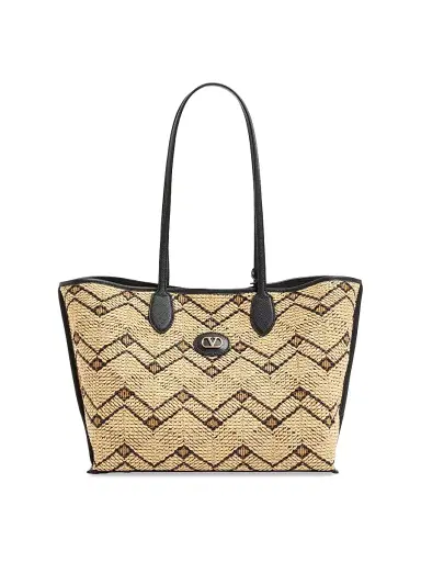 Valentino Garavani Women's Raffia Tote Bag with Geometric Pattern | Thumbnail 1 Valentino Garavani Women's Raffia Tote Bag with Geometric Pattern | Thumbnail 1
