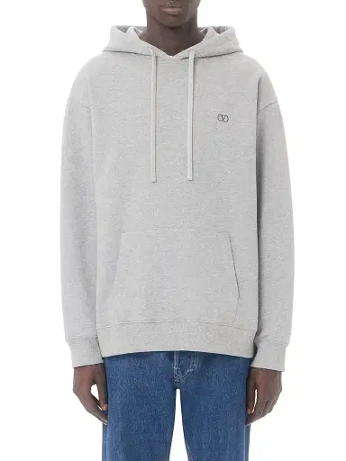 Valentino Garavani Men's Cotton Hoodie with VLogo Embroidery - Grey - Size XL | Thumbnail 3 Valentino Garavani Men's Cotton Hoodie with VLogo Embroidery - Grey - Size XL | Thumbnail 3