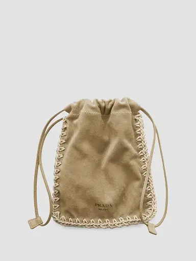 Prada Women's Suede Drawstring Case - Beige Khaki | Thumbnail 5 Prada Women's Suede Drawstring Case - Beige Khaki | Thumbnail 5