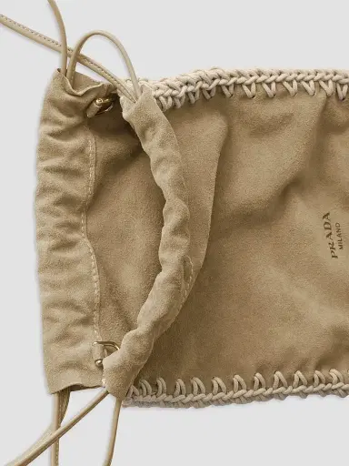 Prada Women's Suede Drawstring Case - Beige Khaki | Thumbnail 8 Prada Women's Suede Drawstring Case - Beige Khaki | Thumbnail 8