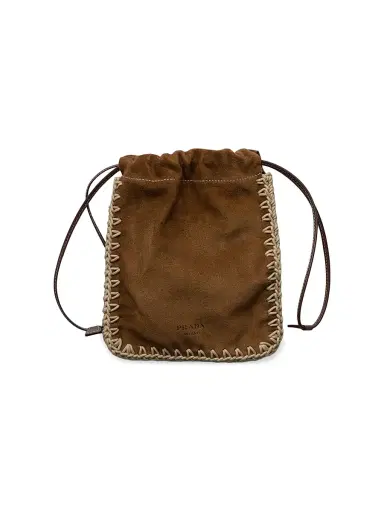 Prada Women's Suede Drawstring Case - Beige Khaki | Thumbnail 1 Prada Women's Suede Drawstring Case - Beige Khaki | Thumbnail 1