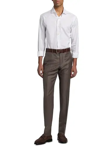 Giorgio Armani Men's Crease-Front Virgin Wool Trousers | Thumbnail 2