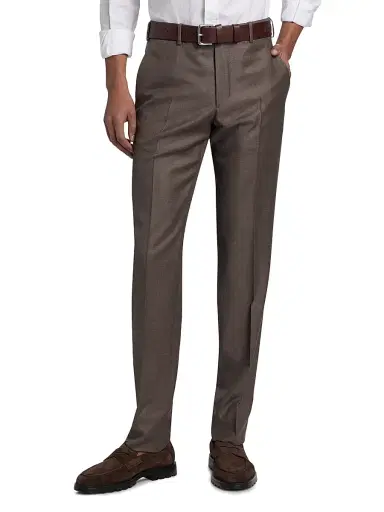 Giorgio Armani Men's Crease-Front Virgin Wool Trousers - Iron - Size 40 | Thumbnail 3