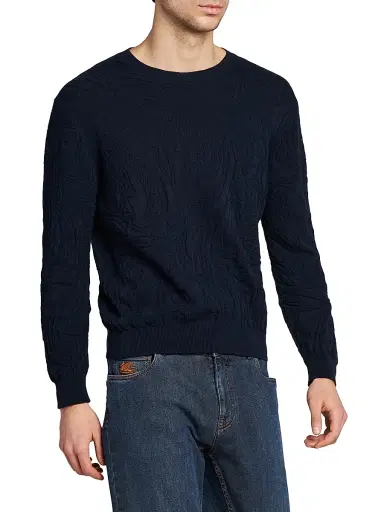 Etro Men's Roma Cotton Crewneck Sweater - Dark Blue | Thumbnail 2 Etro Men's Roma Cotton Crewneck Sweater - Dark Blue | Thumbnail 2