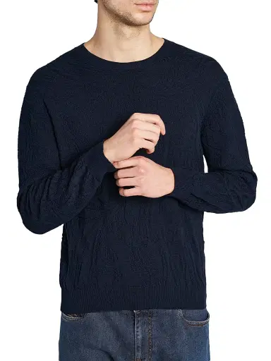 Etro Men's Roma Cotton Crewneck Sweater - Dark Blue | Thumbnail 6 Etro Men's Roma Cotton Crewneck Sweater - Dark Blue | Thumbnail 6