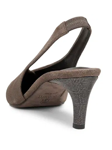 Brunello Cucinelli Women's Suede Snip-Toe Slingback Pumps | Thumbnail 3