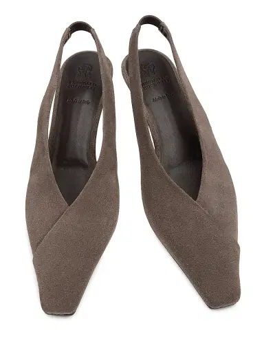 Brunello Cucinelli Women's Suede Snip-Toe Slingback Pumps | Thumbnail 4