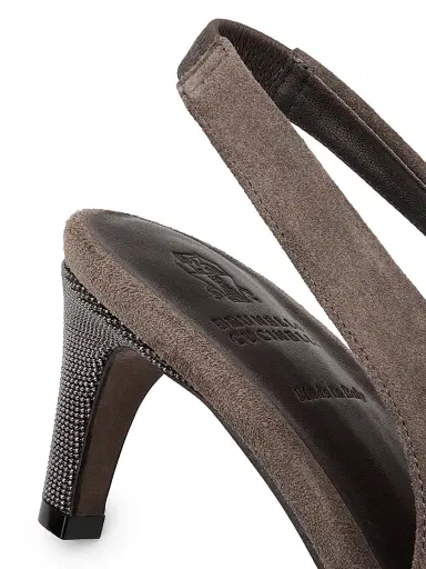 Brunello Cucinelli Women's Suede Snip-Toe Slingback Pumps | Thumbnail 5