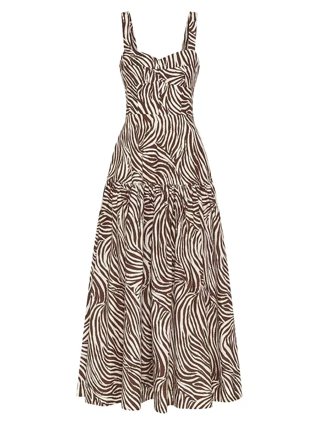 Nicholas the Label Women's Valeria Zebra-Print Linen-Blend Midi-Dress - Striata Print