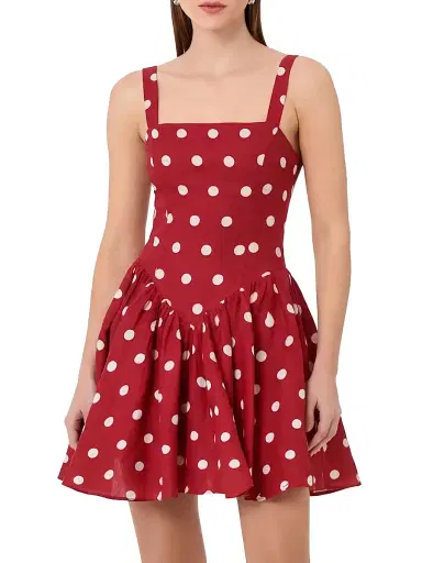 NICHOLAS Women's Vittoria Polka Dot Linen-Blend Minidress | Thumbnail 3 NICHOLAS Women's Vittoria Polka Dot Linen-Blend Minidress | Thumbnail 3