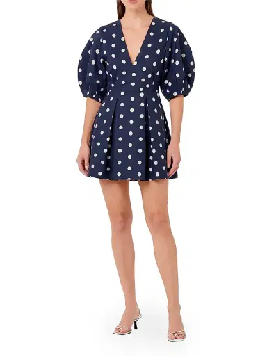 NICHOLAS Women's Josefa Linen-Blend A-Line Minidress - Navy Polka Dot | Thumbnail 2 NICHOLAS Women's Josefa Linen-Blend A-Line Minidress - Navy Polka Dot | Thumbnail 2