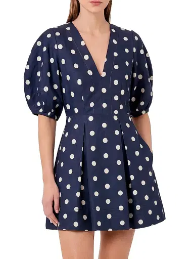 NICHOLAS Women's Josefa Linen-Blend A-Line Minidress - Navy Polka Dot | Thumbnail 3 NICHOLAS Women's Josefa Linen-Blend A-Line Minidress - Navy Polka Dot | Thumbnail 3