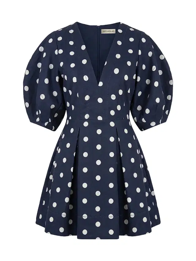 Nicholas the Label Women's Josefa Linen-Blend A-Line Minidress - Navy Polka Dot