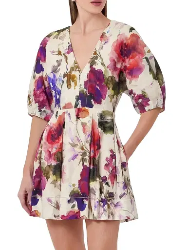 NICHOLAS Women's Josefa Linen-Blend A-Line Minidress - Watercolor Floral | Thumbnail 3